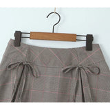 Yipinpay Summer 2024 American Retro Women Bow Plaid Mini Skirt Side Zipper A-line Short Saia Cool Girl Y2K Skirt