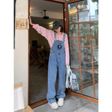 Yipinpay Retro Baggy Overalls Jeans For Women Summer Casual High Quality Wide Pants Light Blue Jumpsuit Denim Trousers Female