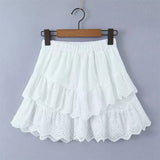 Yipinpay New Women Floral Embroidery White Mini Skirt Lady Vintage Elastic Waist Holiday Summer Skirts