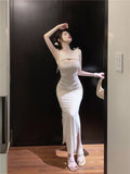 Yipinpay high slit elastic knitted dress female summer sweet desire self-cultivation