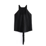 Yipinpay 2023 Black Halter Top Female Off Shoulder Crop Tops For Women Tassel Sleeveless Backless Top Y2k Summer Sexy Tops Woman
