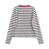 Yipinpay New Women Long Sleeve O Neck Striped Casual Knit Sweater