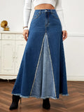 Yipinpay Autumn New Women's Denim Long Skirt Fashion Loose Spliced Denim Swing Skirt Female Casual Clothes XS-L Drop Shipping