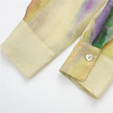 Yipinpay Tie Dye Long Shirt Women Semi Transparent Button Up Shirt Women Long Sleeve Top Female Loose Summer Blouses Woman 2023