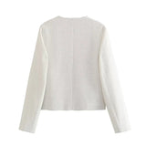 Yipinpay Autumn Women Single Breasted Tweed Jacket Round Neck Long Sleeve Elegant Female Chic Crop Outerwear