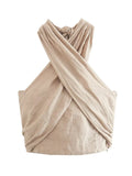 Yipinpay New Fashion Women Sexy Backless Linen Halter Top Summer Crop Top