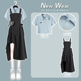 Yipinpay Women's Summer Dress Suit 2024 New Fashion Short Top+Irregular Strap Skirt Two Piece Korean Chic Short-sleeve Matching Set