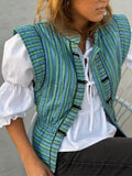 Yipinpay Fashion Stripe Vest Jacket For Women Single Breasted Sleeveless Coats Female Vintage Casual Outwear Streetwear Waistcoat