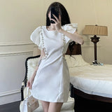 Yipinpay Woman Dress Flying Sleeve Rhinestone Hollow Out O Neck Elegant Spring New Slim White Sexy Dresses Female Mini Fashion