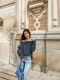 Yipinpay Slash Neck Off Shoulder Women Knitt Sweater Fashion Simple Long Sleeve Pullovers Autumn Winter Streetwear Lady Sweater