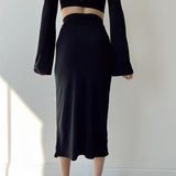 Yipinpay Women Ruched Long Skirt Adults Slim-Fit High Waisted Solid Color Slit Skirt Red Black Club Street Style Fashion Hot S M L