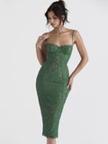 Yipinpay Lace Green Dress Elegant Sexy Night Wedding Guest Evening Party Dresses Spaghetti Strap Birthday Dresses for Women 2023