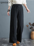 Yipinpay Spring Summer Literary Vintage Cotton Linen Women's Pants Loose Oversized Wide Leg Pants High Waist Linen Pants Trousers