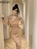 Yipinpay Temperament Dresses Women Bow Bandage Swinging Collar Flare Long Sleeve Solid Vintage Elegant Dress French Style