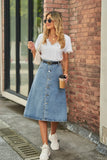 Yipinpay Sale New Summer Denim Skirts For Women Fashion Slim Mid Length Jeans Button A-Line Skirts Street Casual Female Clothing
