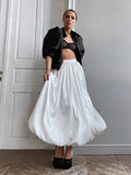 Yipinpay Spring Summer Elegant White Skirt High Waist Ball Gown Women Midi Skirts Pleated A-Line Loose Female Fashion 2023