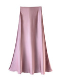 Yipinpay Black Satin High Waist Maxi Skirt Women Fashion Slim Patchwork Elegant Party Long Skirt Female High Street Y2k Long Skirt