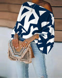 Yipinpay Women Off Shoulder Blouse Spring New Long Sleeve Office Shirts Tops Summer Fashion Boho Print Loose White Pullover Shirt