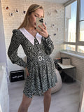 Yipinpay Elegant Women Dress Party 2023 Peter Pan Collar Ladies Vintage Floral Dress Sash Puff Sleeve A-Line Dress Patchwork