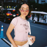 yipinpay Sleeve T-shirts Y2K Baby Tees O Neck Kawaii Tops Women Streetwear Stitch Crop Top Woman Clothes 2023 Summer Butterfly Top