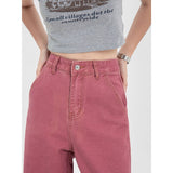 yipinpay Womans Jeans High Waist Wide Leg Denim Trouser Baggy Chic Design Ladies Pink Streetwear Vintage Straight Loose Jean Pants