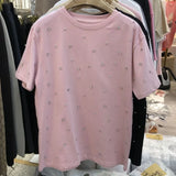 Yipinpay 2023 Summer Women T-shirt Casual Loose Diamond Cotton Half Sleeve Tshirt Big Female Basic Tops Tees Heavy Industry 4XL