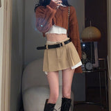Yipinpay Vintage Mini Cargo Skirt Women Y2k Style Irregular Patchwork High Waist Sexy Pleated Belt Micro Skirt Shorts Streetwear