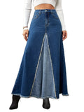 Yipinpay Autumn New Women's Denim Long Skirt Fashion Loose Spliced Denim Swing Skirt Female Casual Clothes XS-L Drop Shipping