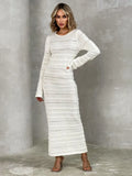 Yipinpay Hollow Out Bodycon Knit Dress Female Patchwork Solid High Waist Long Sleeve Fashion Knitwear Party Dress Gown Streetwear