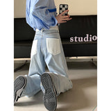 yipinpay Blue Women's Jeans High Waist Vintage Straight Baggy Denim Pants Streetwear Chic Design Fashion Wide Leg Denim Trouser