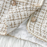 Yipinpay Women New Autumn Tweed Elegant Vintag Vest V-neck Sleeveless Slim Pockets Waistcoat Ladies Fashion Womens Short Small Vest