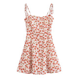 Yipinpay French Vintage Cherry Print Sling Dress Women Sexy Spaghetti Strap A-line Short Chiffon Summer Dress Holiday Robe