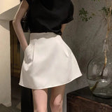 Yipinpay 2023 Summer New High Waist Women Shorts Fashion Solid Causal Pocket A Line Mini Skirt Faldas Mujer Moda White Suits