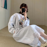 Yipinpay Printed Grey Cute Cartoon Dress Vestidos De Mujer Autumn New 2023 Y2k Dress Robe Femme Maxi Dresses Hoodies