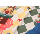 yipinpay Women&#39;s Blouse Checkerboard Printing Chic Design Long Sleeves Casual Tops Fashion Vintage Doll Collar Button Baggy Shirts