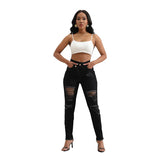 Yipinpay New High Waist Diagonal Button Design Ripped Jeans For Women Fashion Stretch Slim Denim Pencil Pants Skinny Trousers XS-2XL