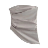 Yipinpay Asymmetric Corset Top Women Off Shoulder Bustier Top Woman Pleated Sleeveless Sexy Tops Woman 2023 Backless Summer Tops