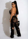 Yipinpay Women's Sexy Solid Color Fringe Knitted Halter Cup Cover And Cutout Trousers Two-Piece Set Summer Fashion Trend Trouser Suit