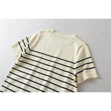 Yipinpay 2024 Women O Neck Short Sleeve Striped Knit Mini Dress Casual Vestidos