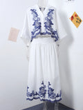 Yipinpay Flower Embroidered Shirts For Women 2024 Summer Loose Batwing Sleeve Blouse Female Holiday Street Lady Chic Beach Tops