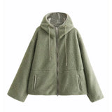 Yipinpay New Women Hooded Lambswool Coat Long Sleeve Female Autumn Winter Loose Warm Outerwear