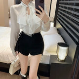 Yipinpay Shirts Women Ruffles Patchwork Autumn Fashion Long Sleeve chic Hollow Out Bandage Blouse Female Elegant Sexy Tops