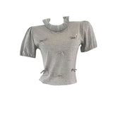 Yipinpay Summer Sweet Elegant Blouse Women Evening Party Slim Y2K Crop Top Office Lady Outwear Short Sleeve Korean Reviews Clothes