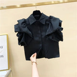 Yipinpay Sleeved Chiffon Short Sleeved Shirt Blusas Mujer Casual Crop Top New White Shirts Camisa Feminina Blusas Mujer De Moda