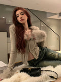 Yipinpay Collar Grey Cropped Cardigan Sleeve V Neck Sexy Sweaters Sueter Tops Pull Knitted Sweater Jacket Chic Retro
