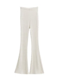 Yipinpay Solid Knitted High Waist Flare Pants For Women Ribbed Casual Leggings Female Stretchy Bodycon Trousers Fashion Streetwear
