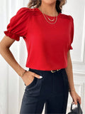 Yipinpay Women's Blouses Top 2024 Summer New Fashion Red O Neck Lantern Short Sleeve Streetwear Casual Black Shirts For Women Clothing