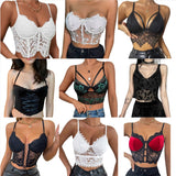 Yipinpay Women Sleeveless Camisole with Adjustable Bandage Lace Backless Sexy Mesh Perspective Summer Clothing Club Wear