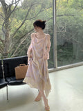Yipinpay Vintage Dresses Women Sleeveless Bandage Floral Ruffles French Style Temperament Summer New Elegant Dress Ladies