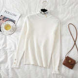 Yipinpay High Neck Knit Sweater Women's Autumn/Winter 2024 New Button Spliced Lace Fungal Edge Top Long Sleeve Slim Bottoming Shirt
